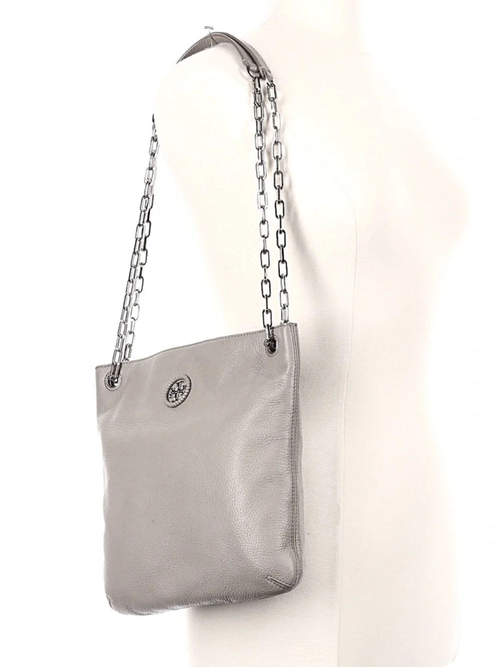 Tory Burch Silver-Tone Chain Strap Leather Shoulder or crossbody Bag